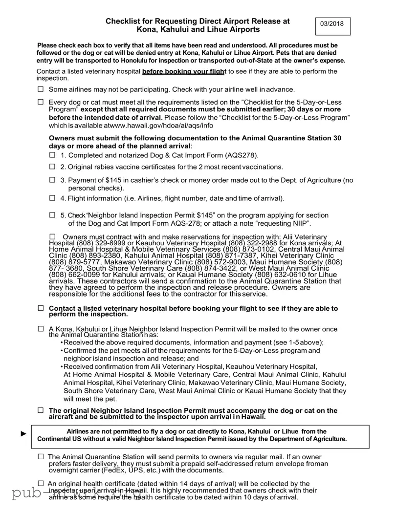 Blank Hawaii Neighbor Island Permit PDF Form