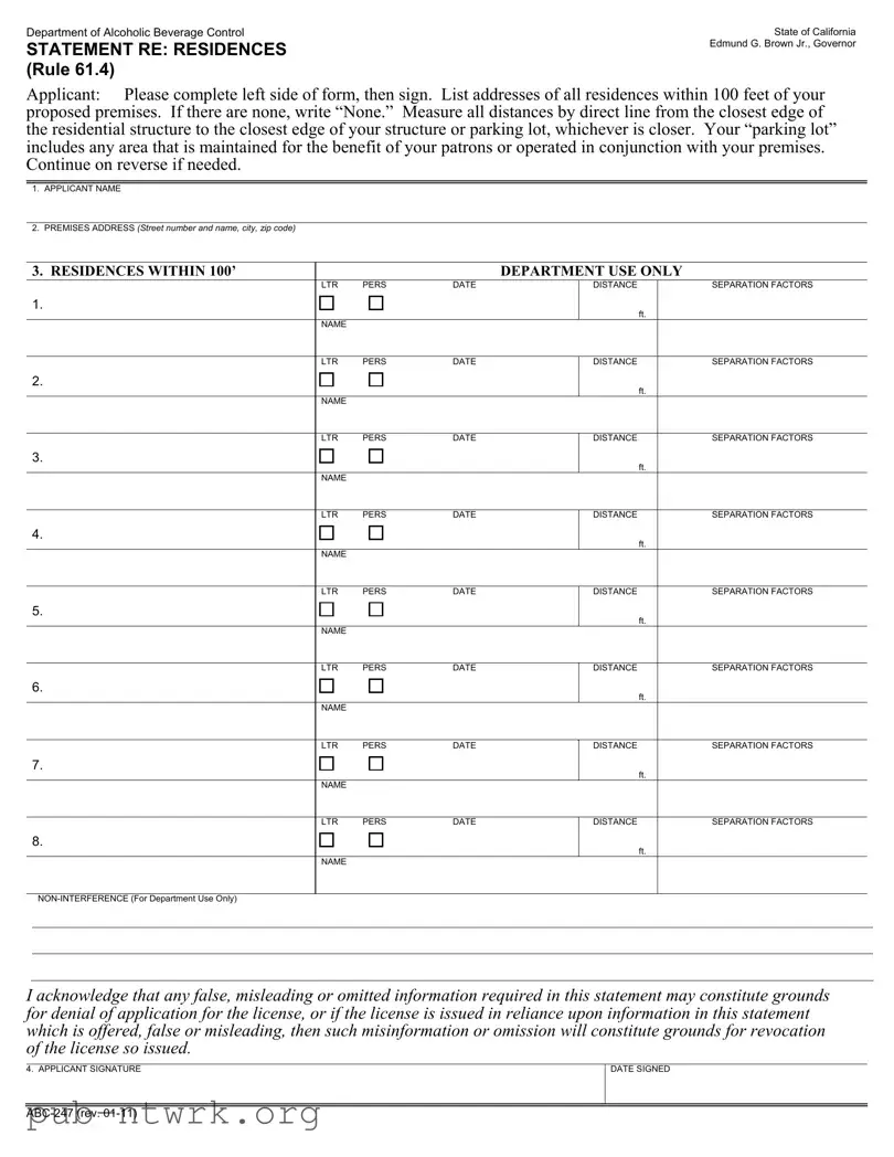 Blank California Abc 247 PDF Form