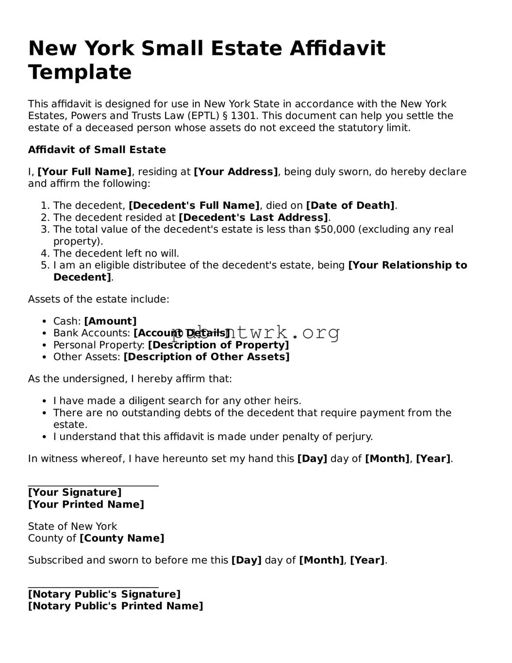 Free New York Small Estate Affidavit Form