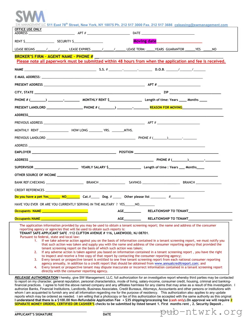 Blank New York Sw Management PDF Form