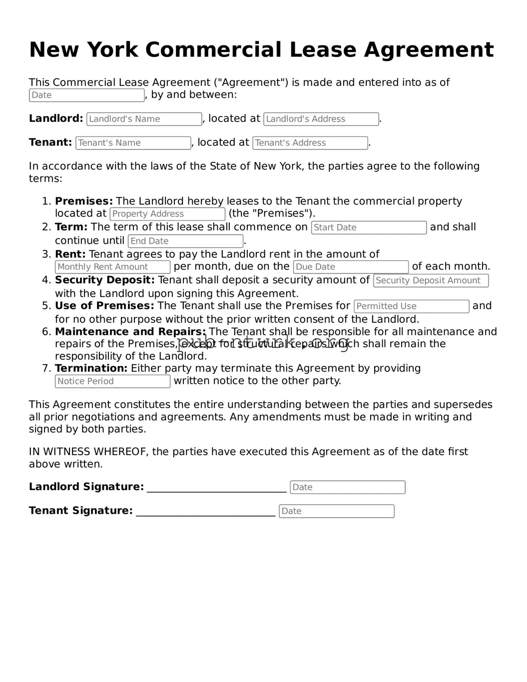 Free New York Commercial Lease Agreement Form