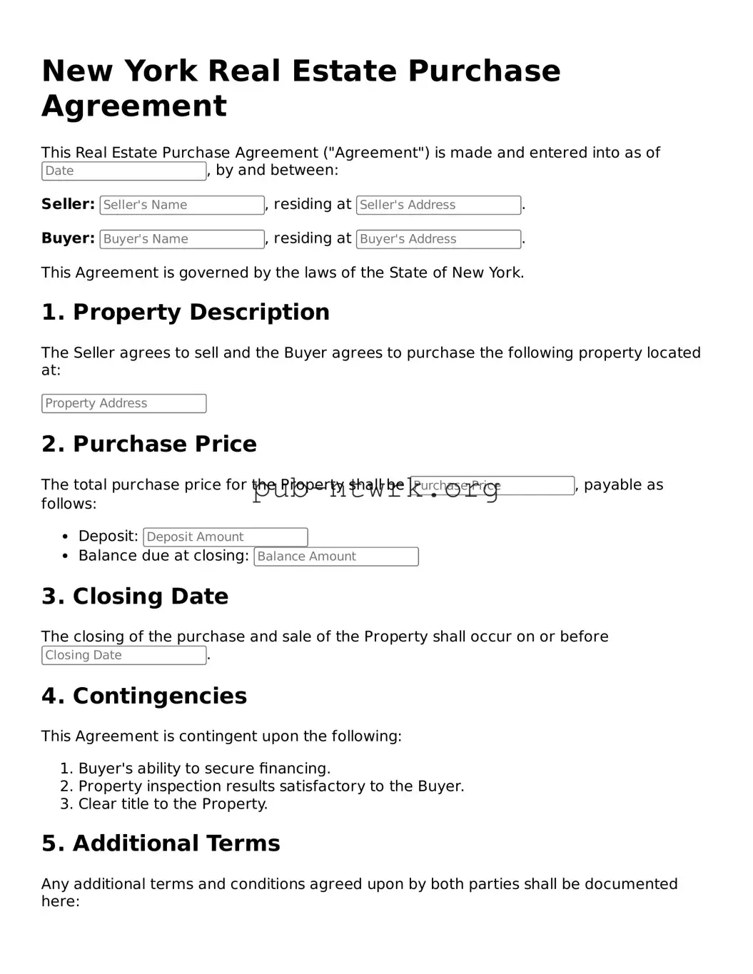 Free New York Real Estate Purchase Agreement Form