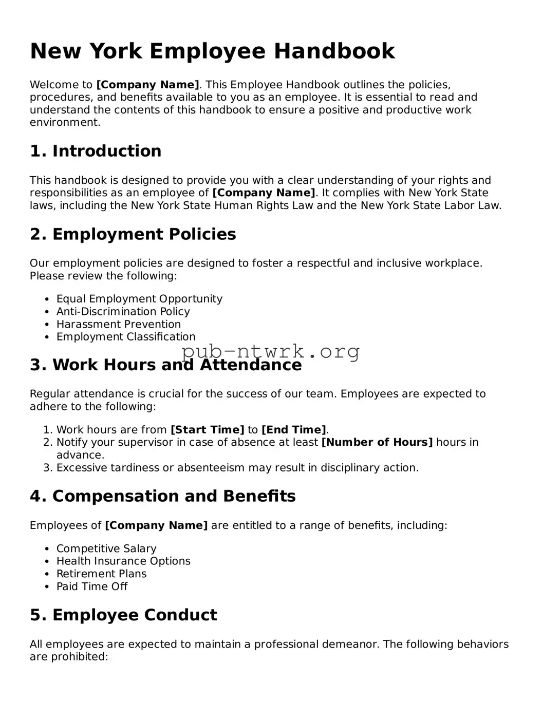Free New York Employee Handbook Form