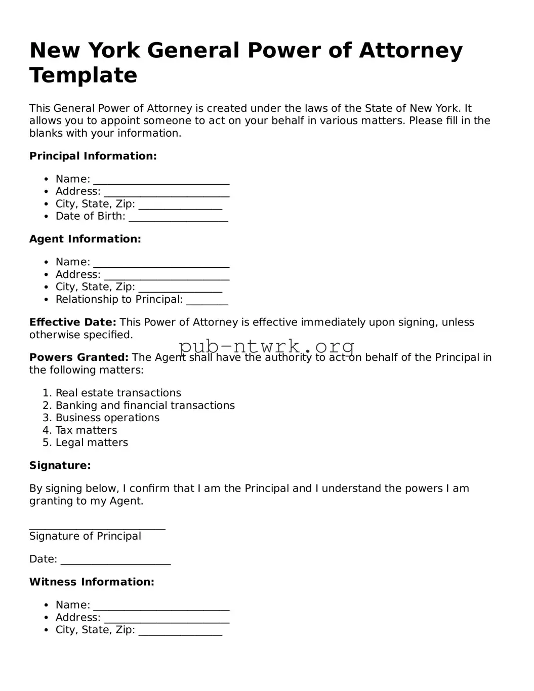 Free New York General Power of Attorney Form