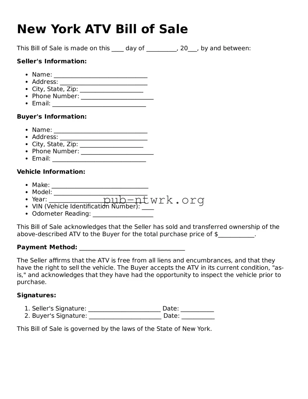 Free New York ATV Bill of Sale Form