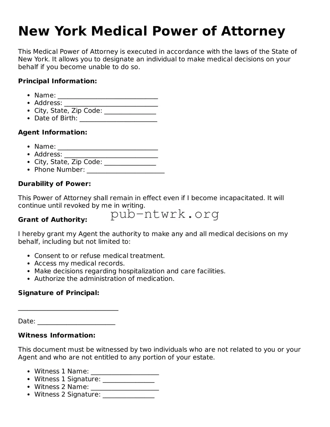Free New York Medical Power of Attorney Form