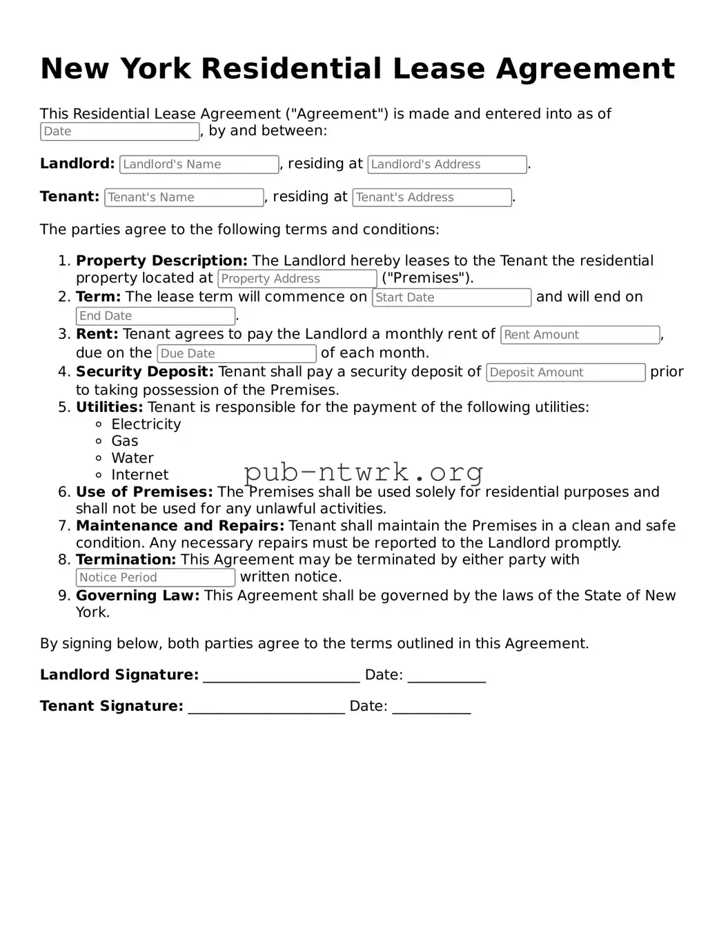 Free New York Residential Lease Agreement Form