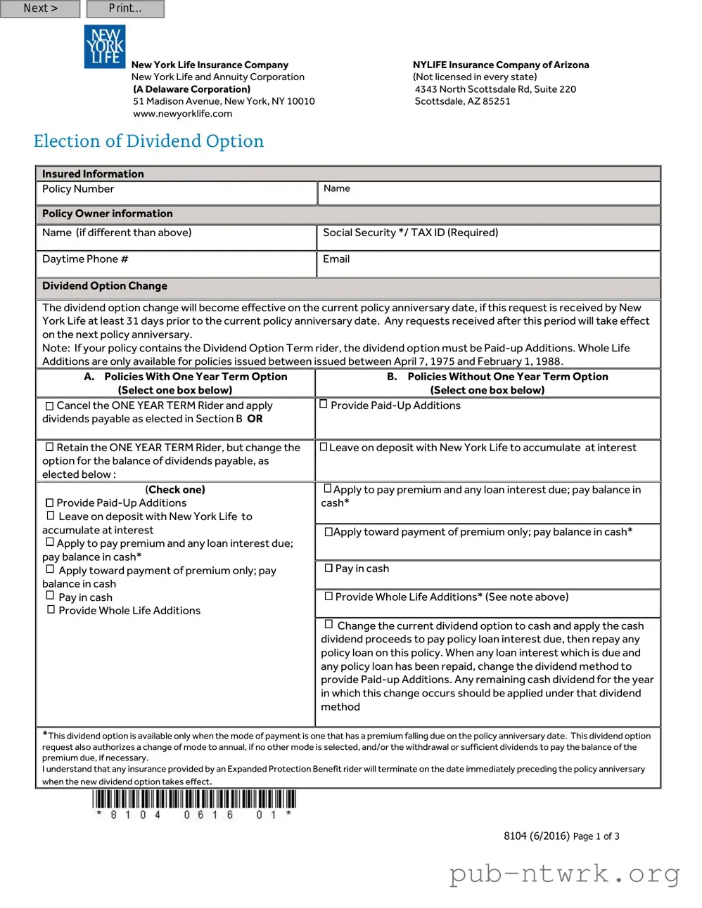 Blank New York 8104 PDF Form