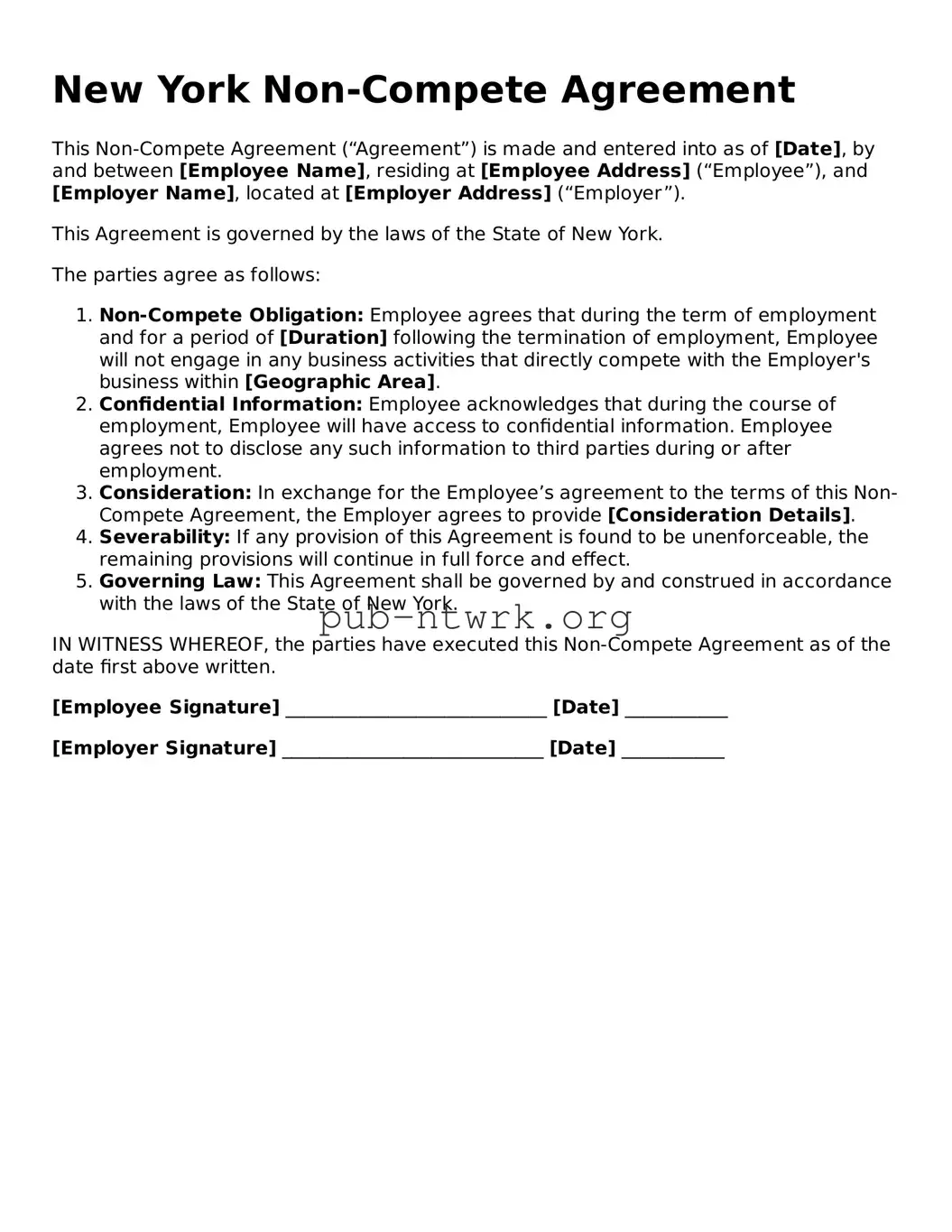 Free New York Non-compete Agreement Form