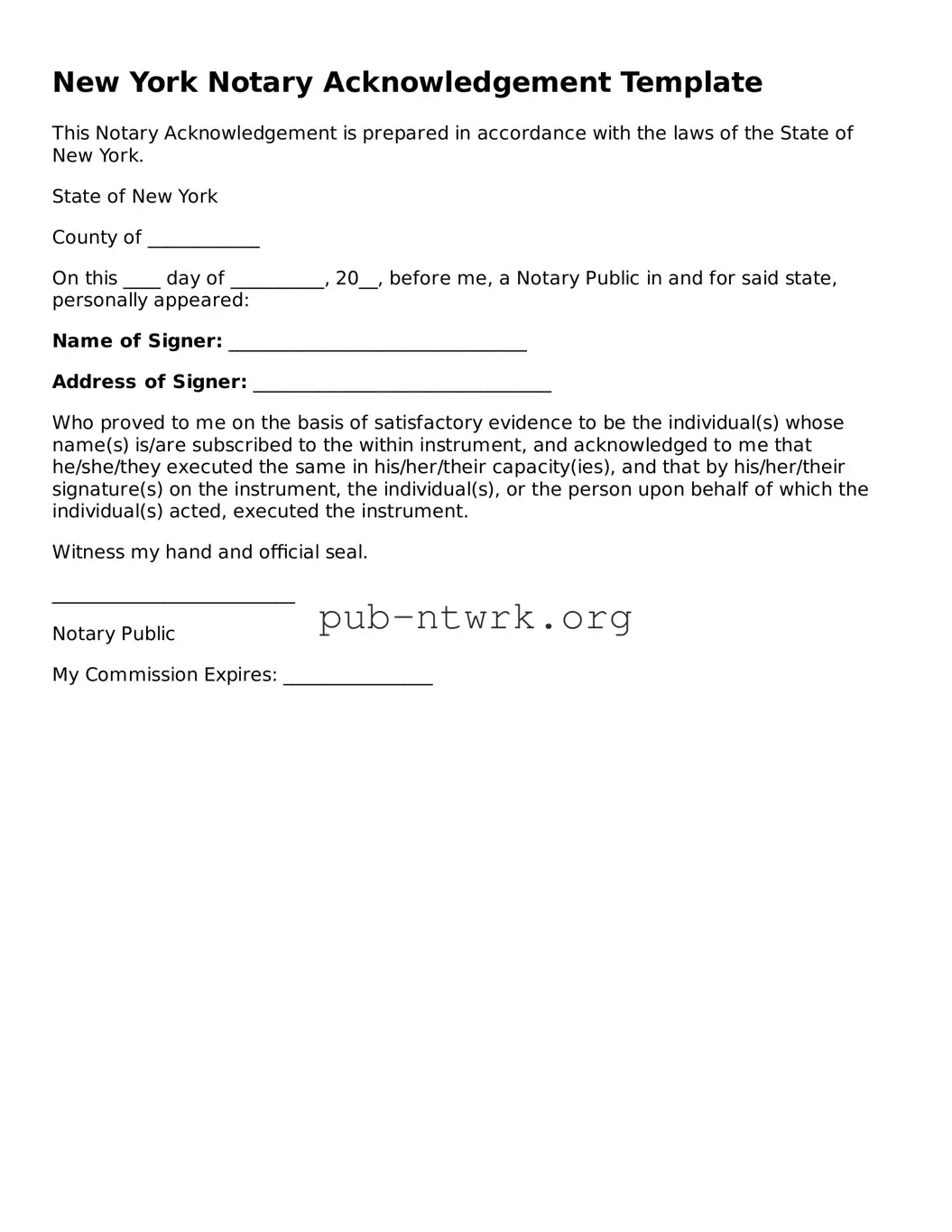 Free New York Notary Acknowledgement Form