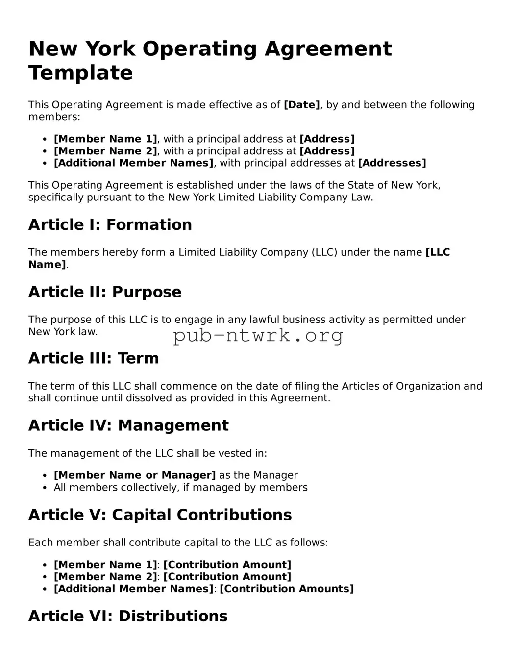 Free New York Operating Agreement Form
