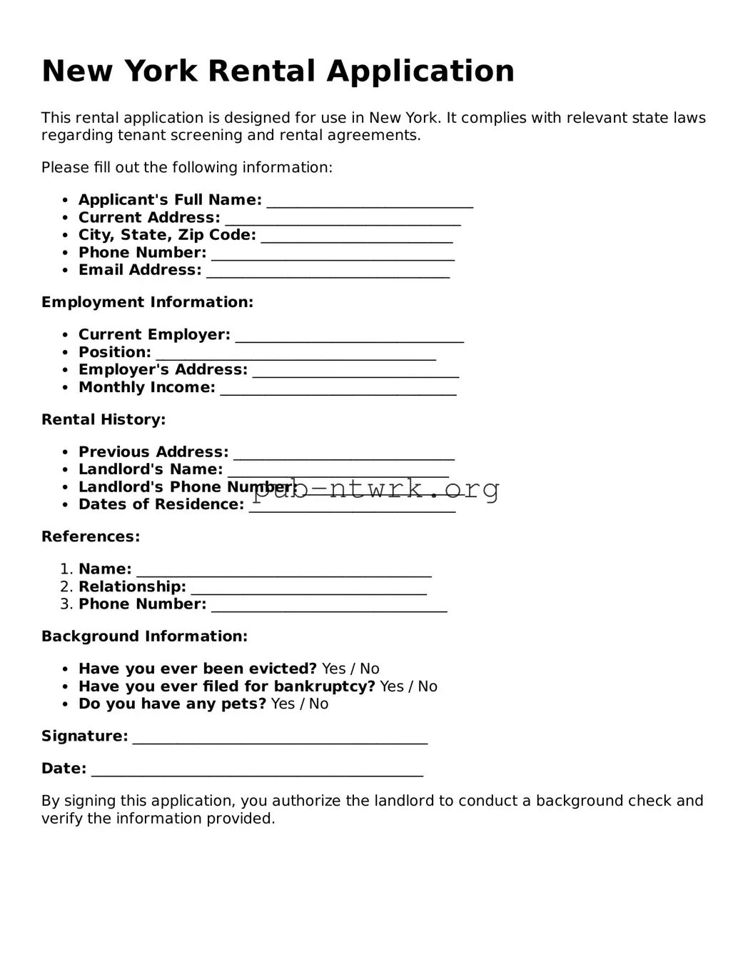 Free New York Rental Application Form