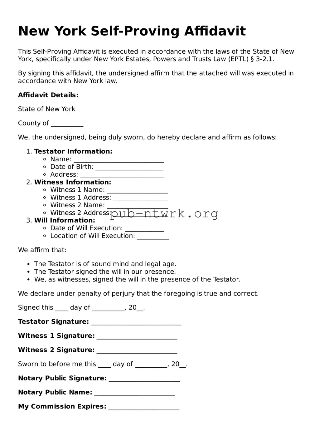 Free New York Self-Proving Affidavit Form