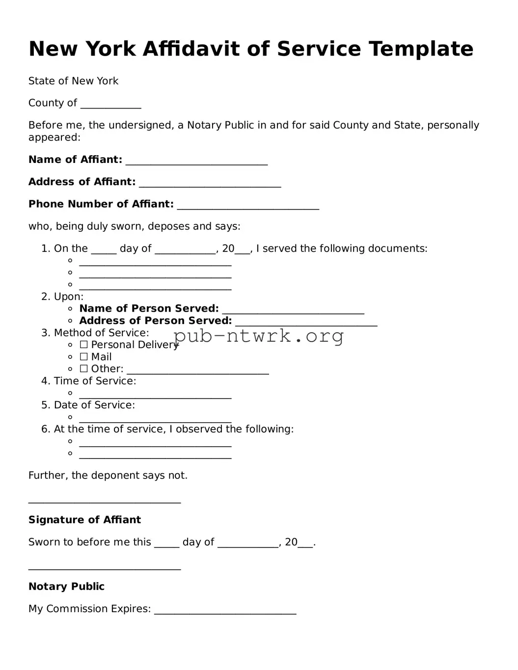 Free New York Affidavit of Service Form
