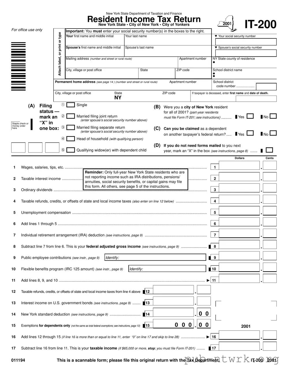 Blank New York It 200 PDF Form
