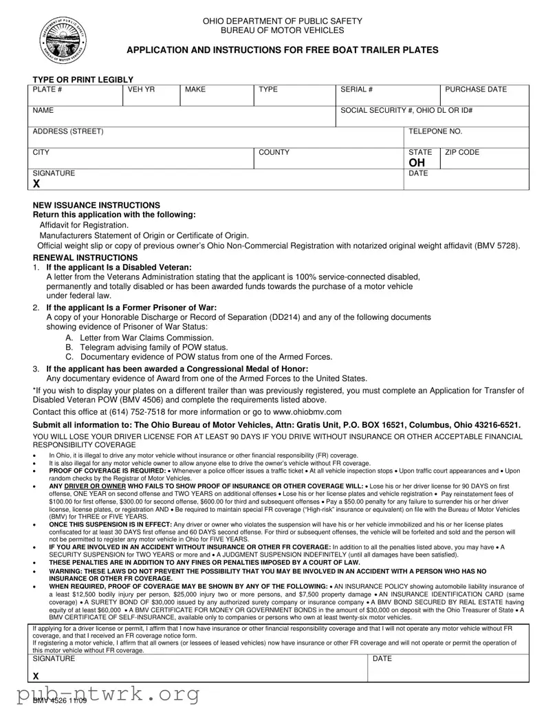 Blank Bmv 4526 Ohio PDF Form