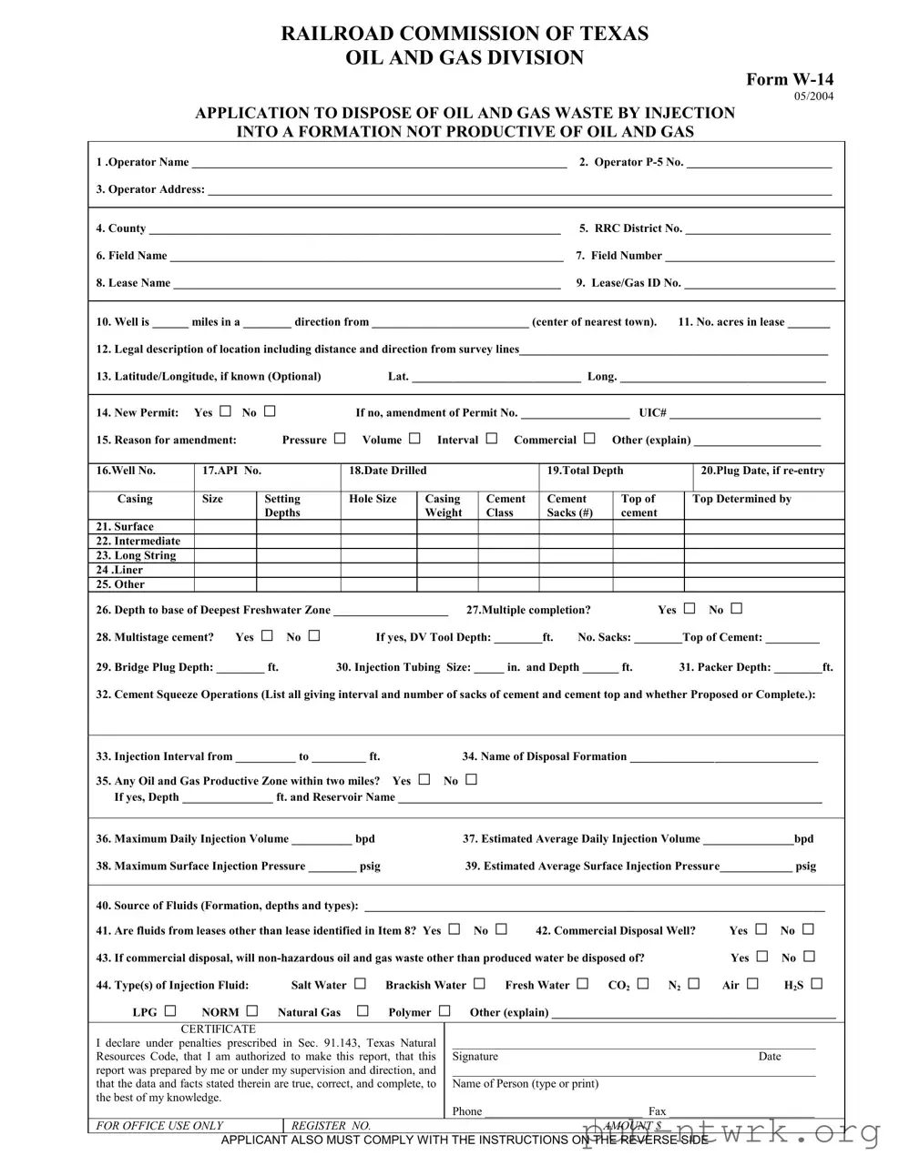Blank Texas W 14 PDF Form