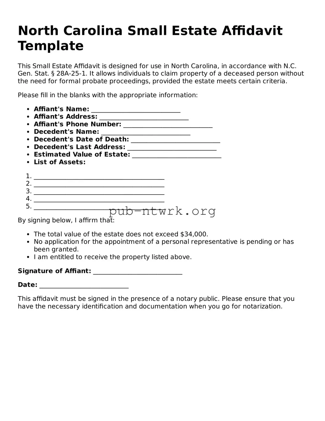 Free North Carolina Small Estate Affidavit Form