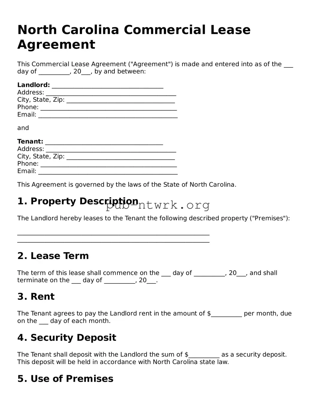 Free North Carolina Commercial Lease Agreement Form