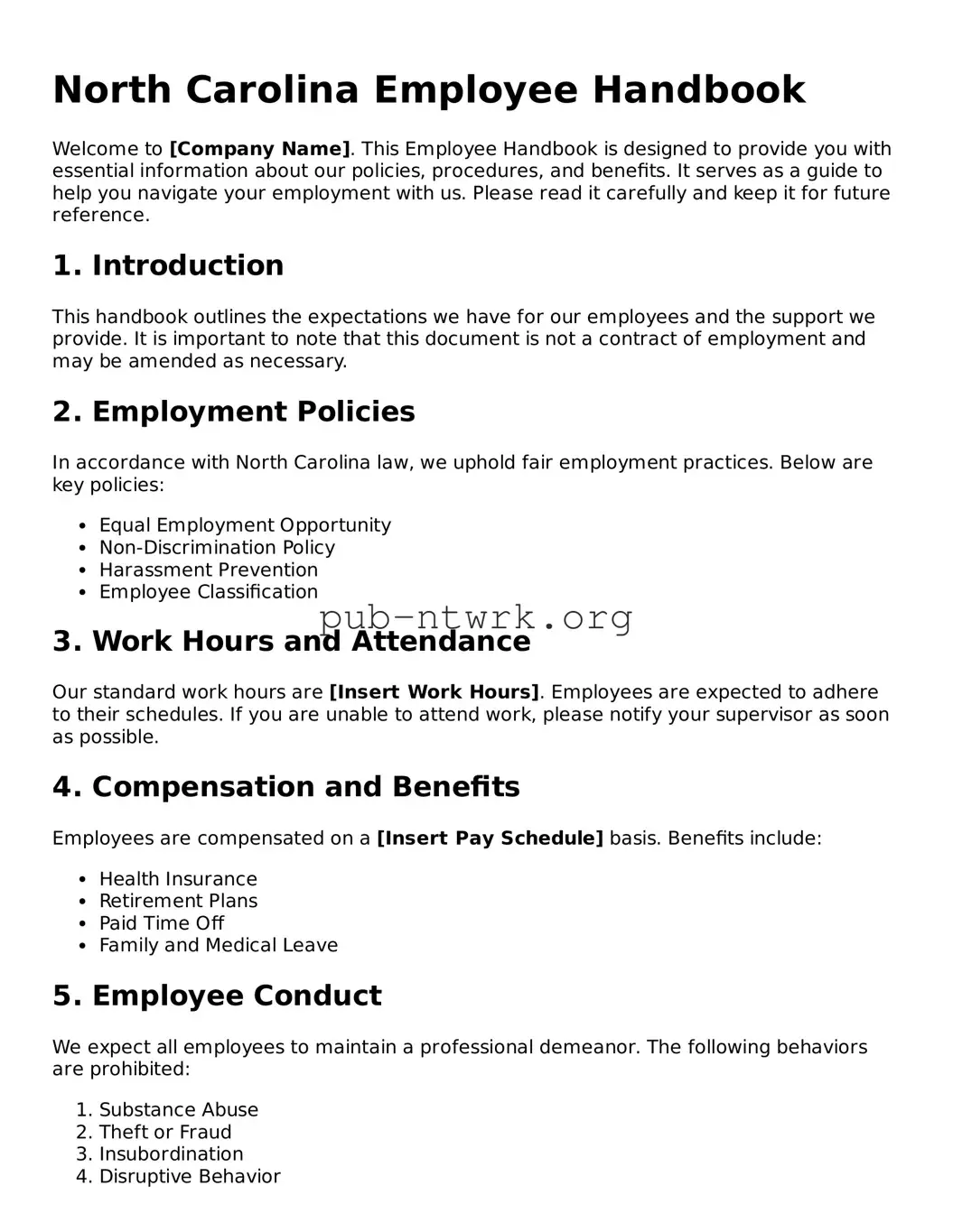 Free North Carolina Employee Handbook Form
