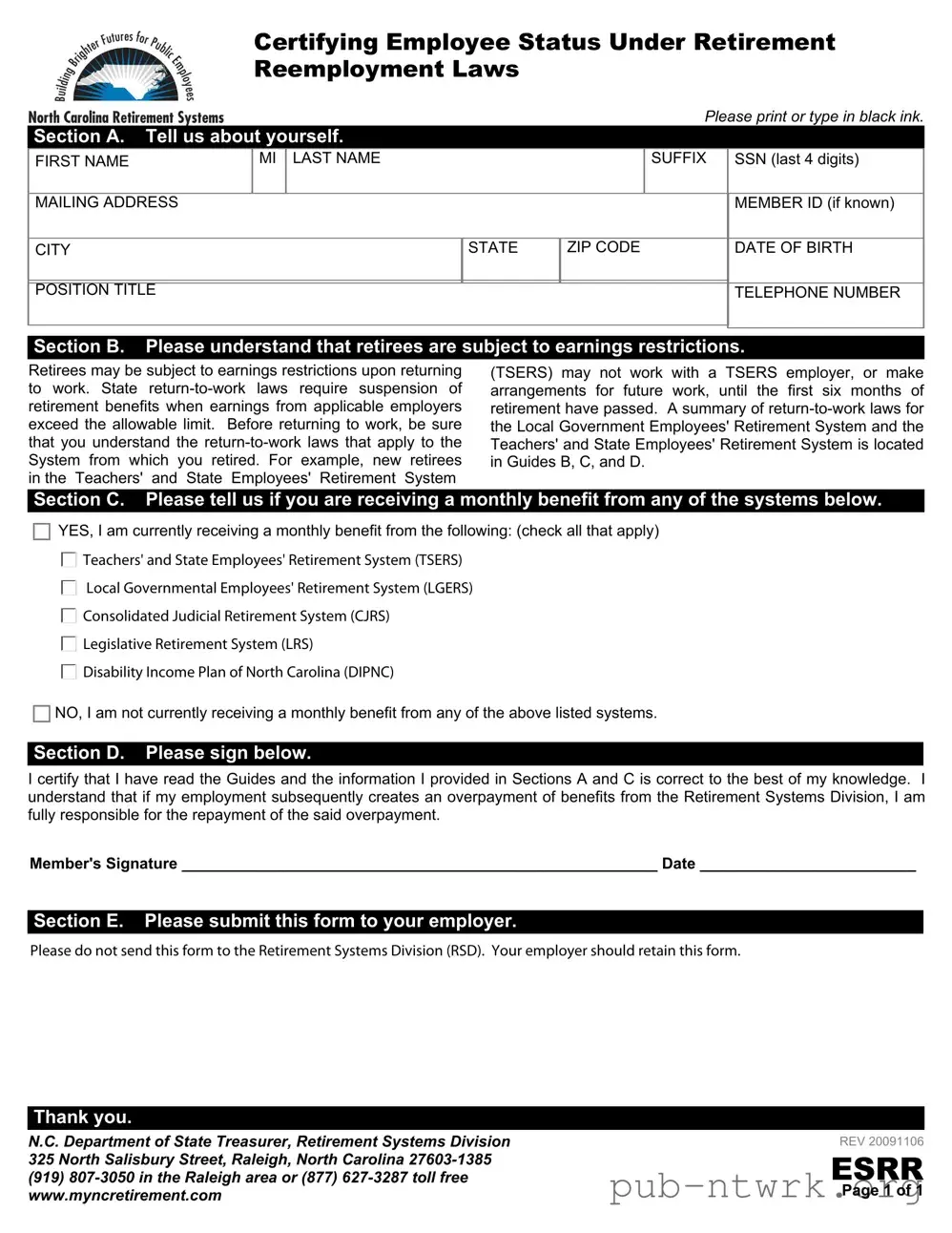 Blank North Carolina Esrr PDF Form