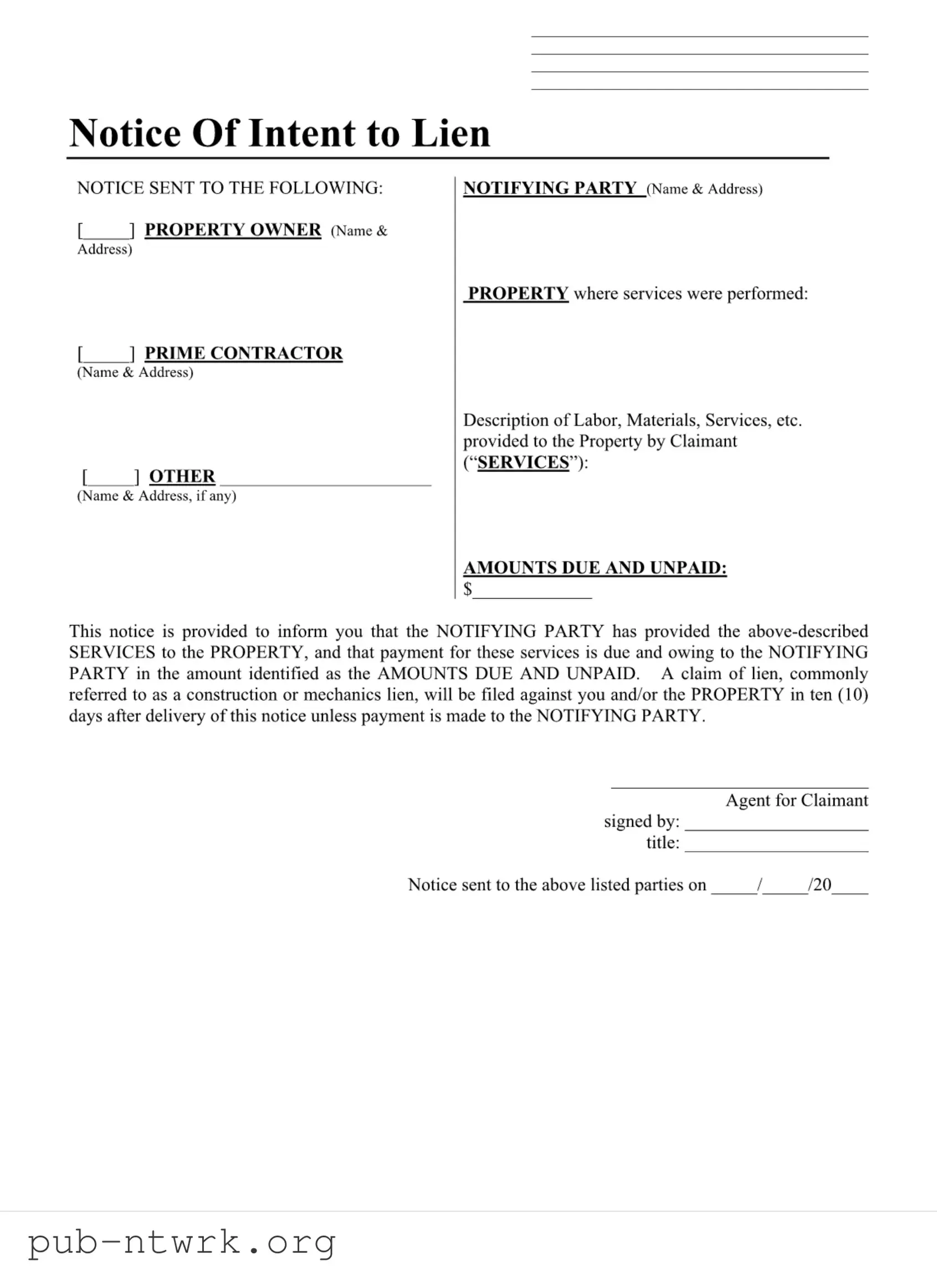 Blank Illinois Notice Lien PDF Form