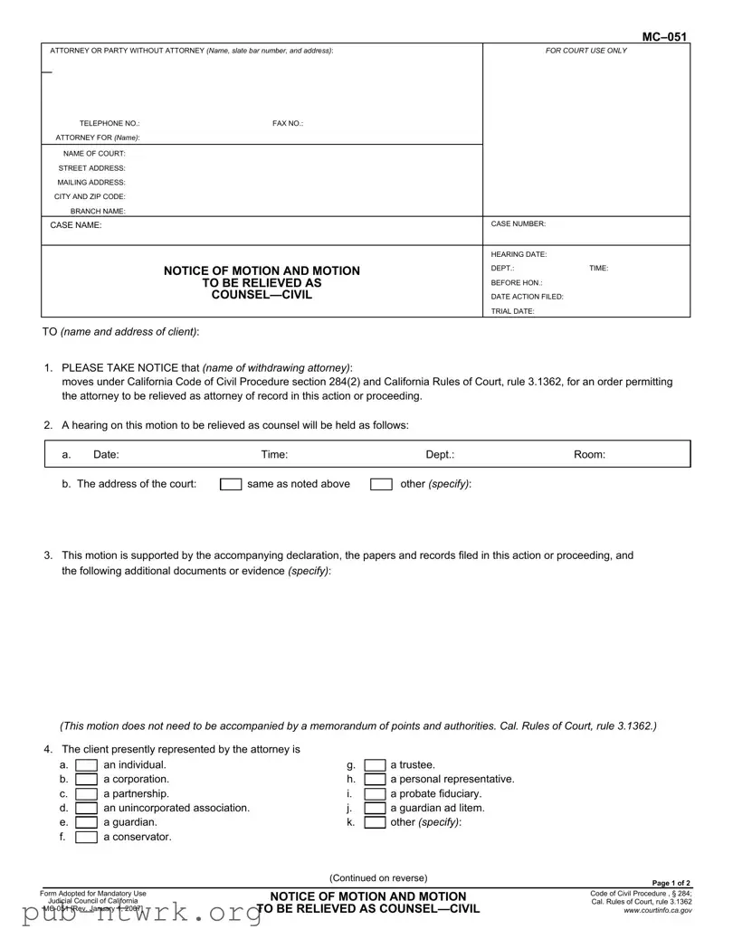 Blank California Motion PDF Form