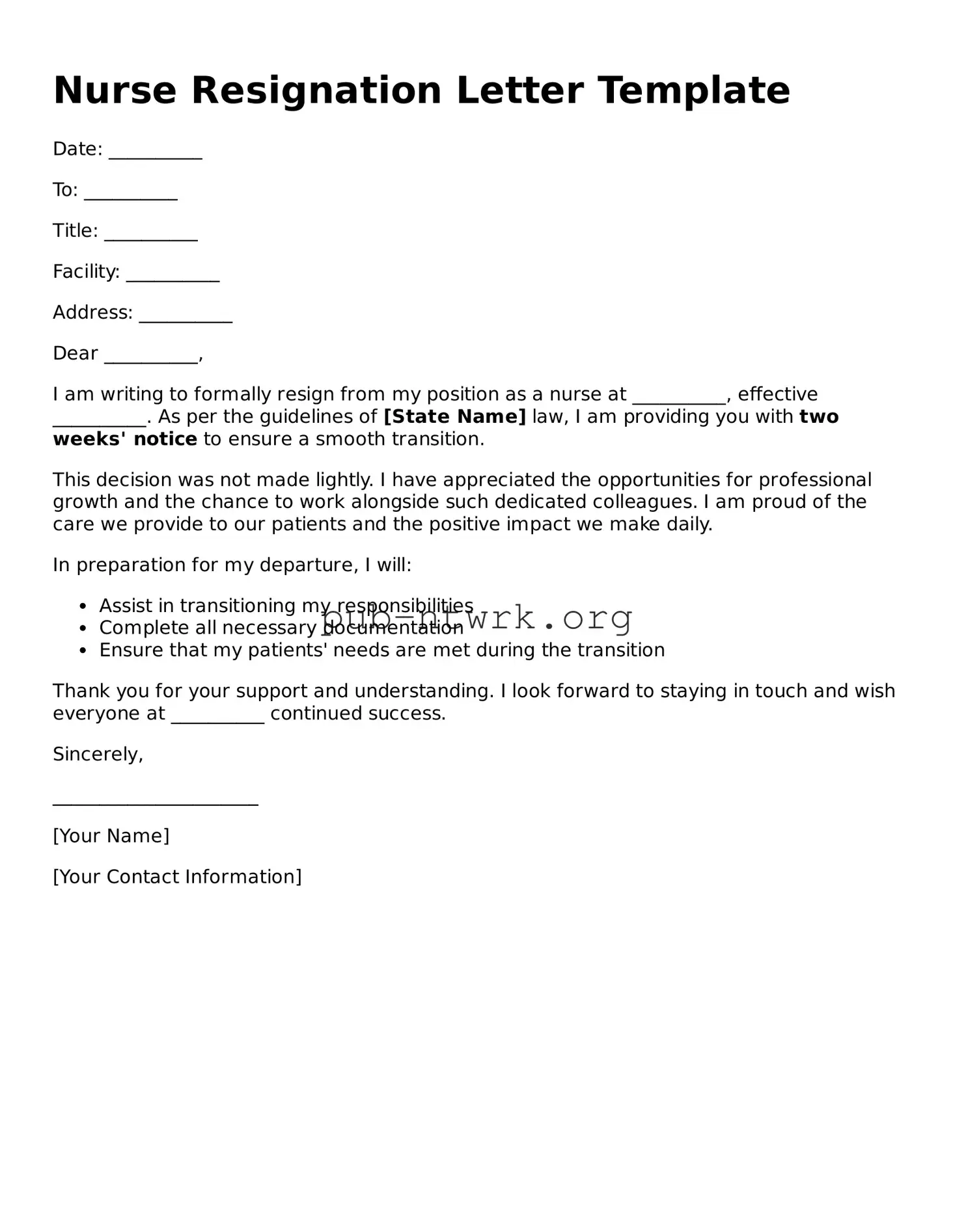 Legal Nurse Resignation Letter Form
