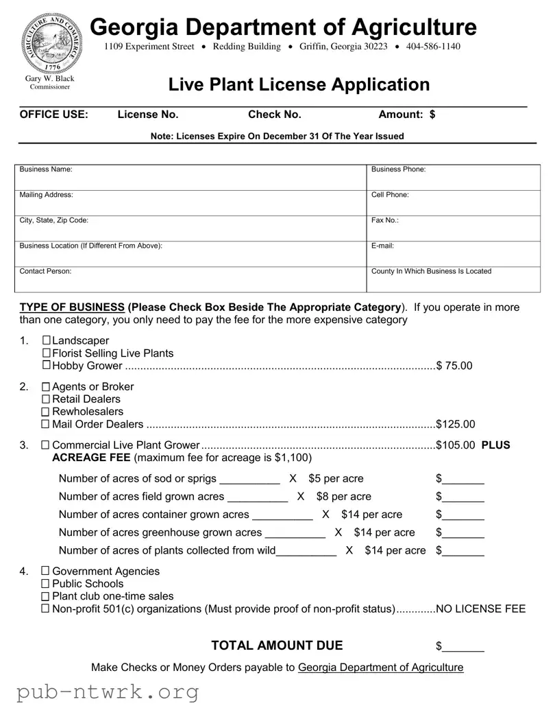 Blank Georgia Plant License Application PDF Form