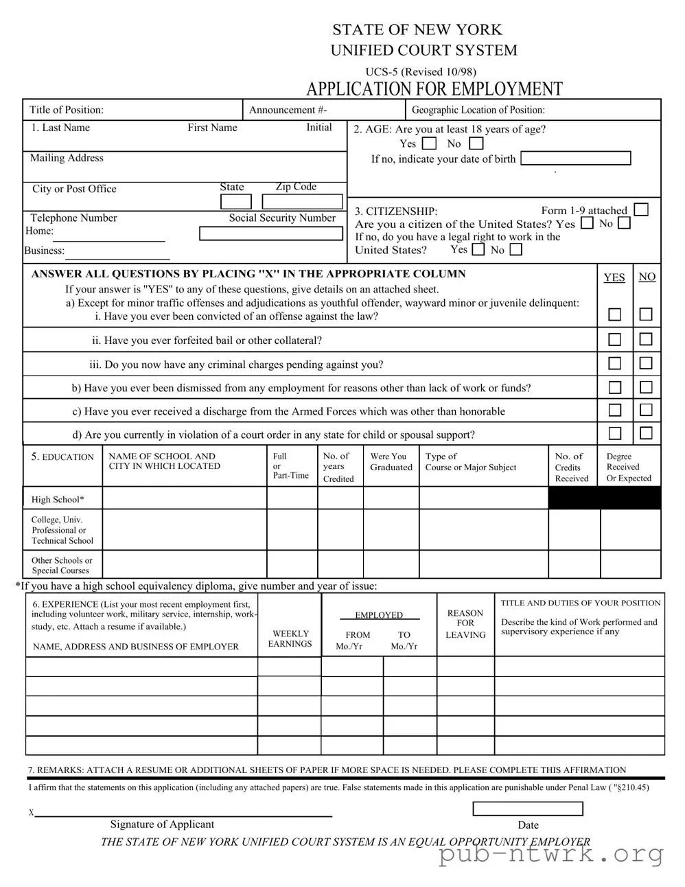 Blank Ucs 5 New York PDF Form