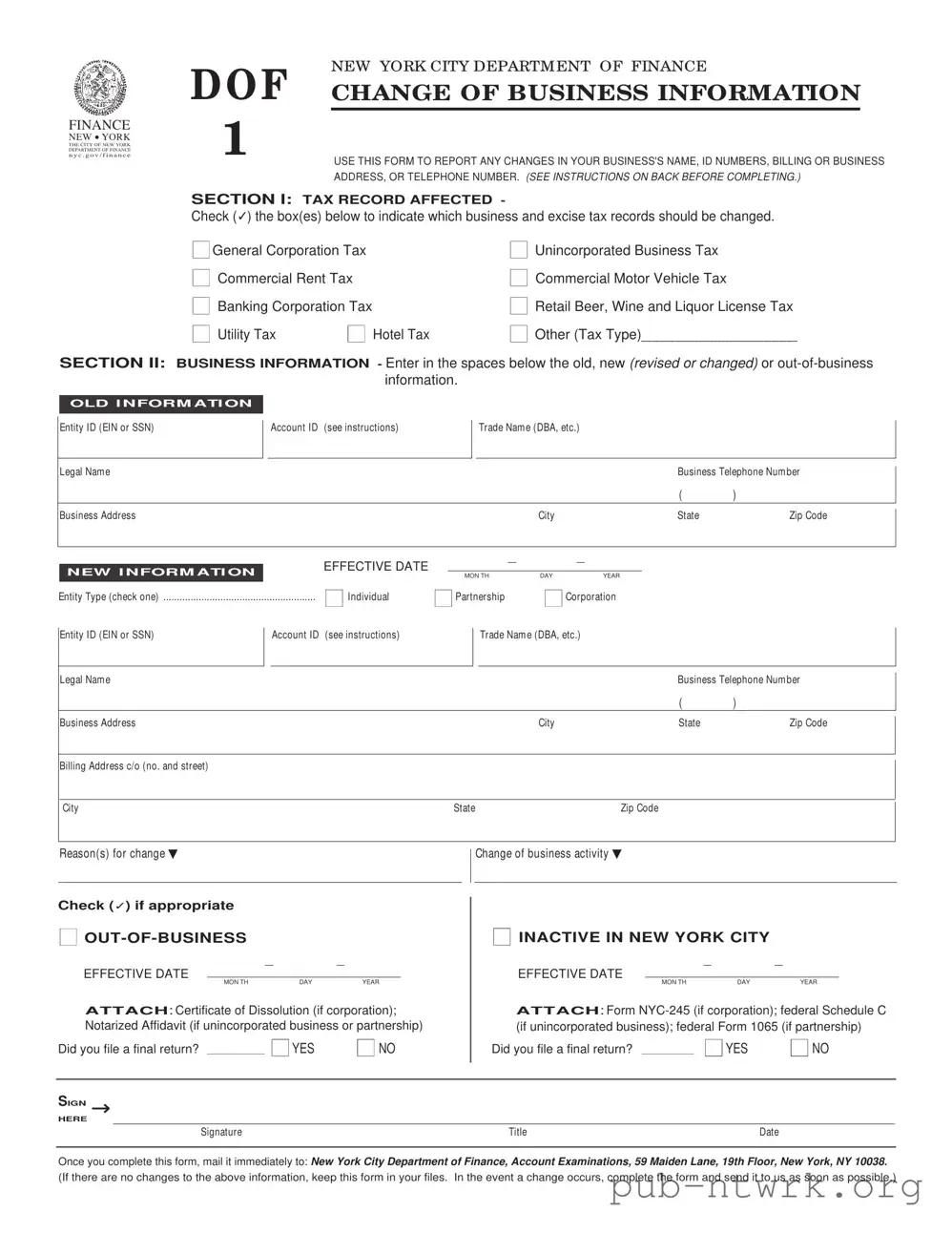 Blank New York Dof 1 PDF Form