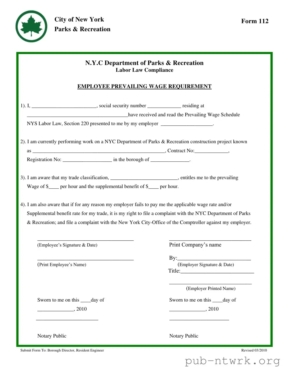 Blank New York 112 PDF Form