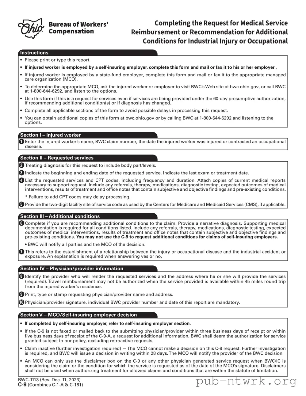 Blank Ohio Bwc Writable C 9 PDF Form