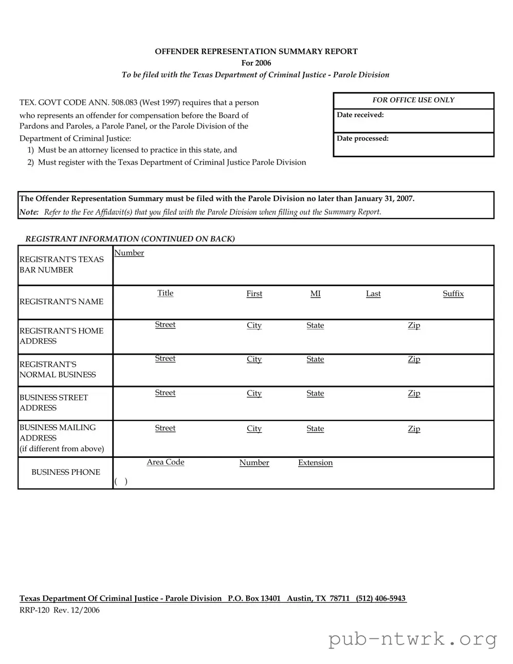 Blank Texas Rrp 120 PDF Form