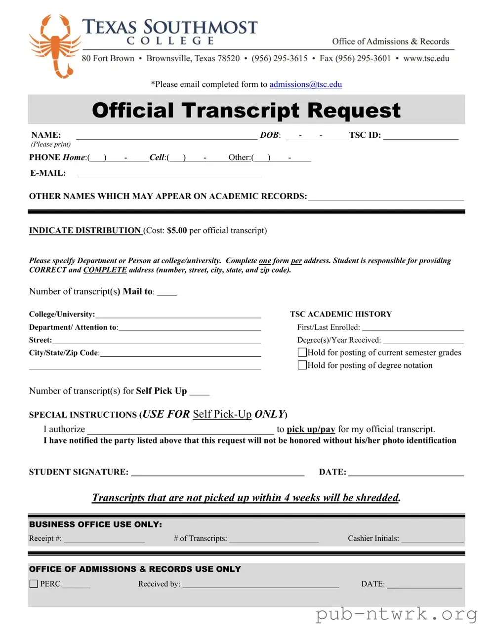 Blank Utb Texas PDF Form