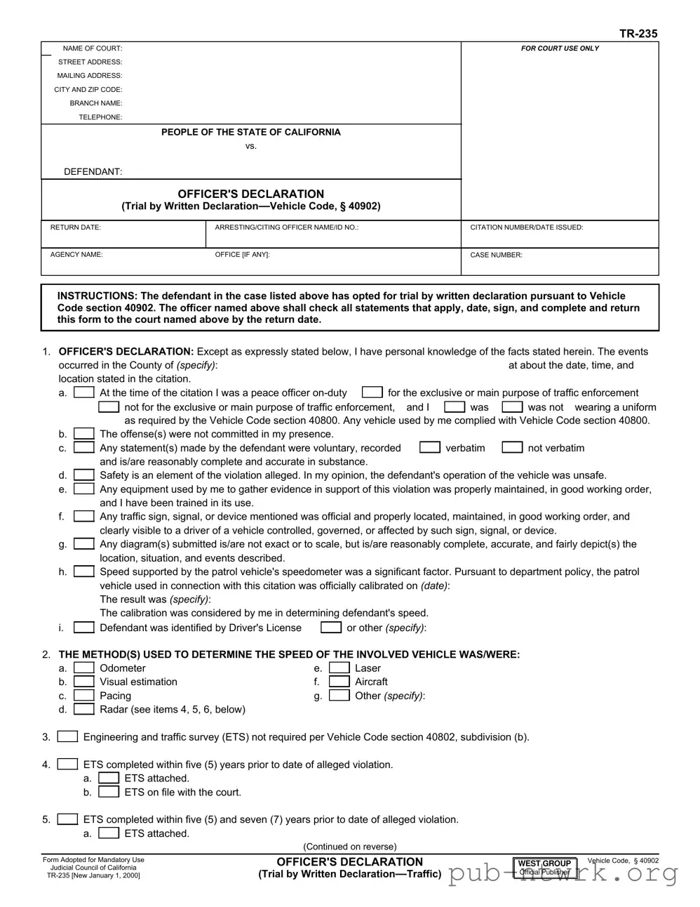 Blank Tr 235 California PDF Form