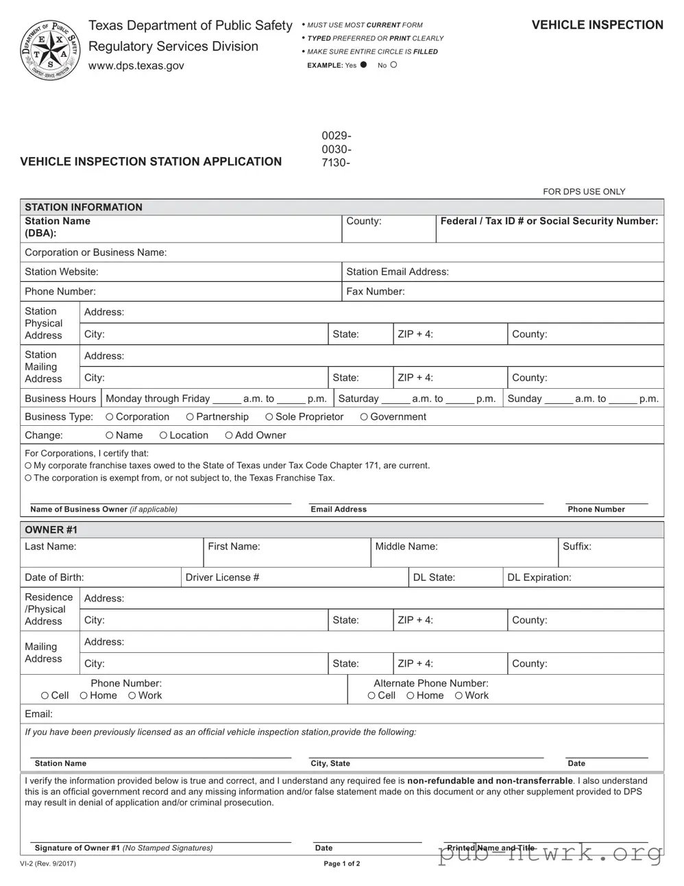 Blank Texas Dps Vi 2 PDF Form