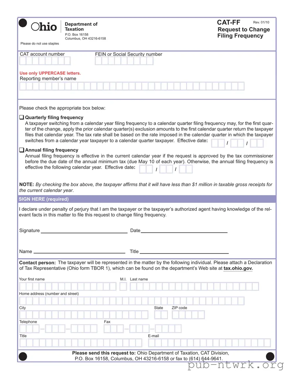 Blank Ohio Cat Ff PDF Form