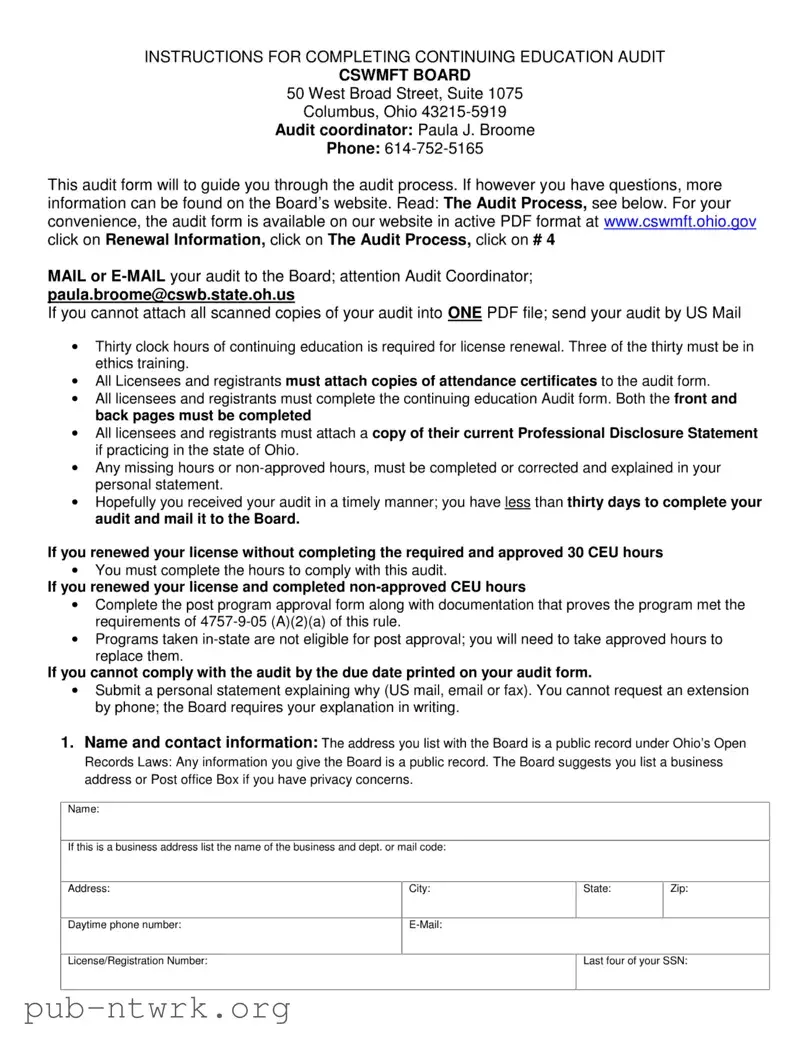 Blank Cswmft Ohio Gov PDF Form