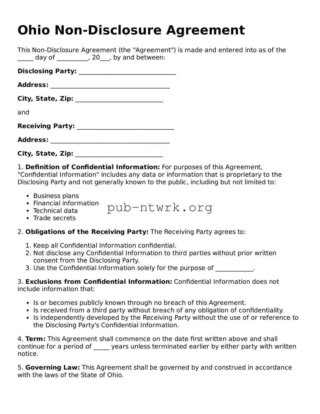 Free Ohio Non-disclosure Agreement Form
