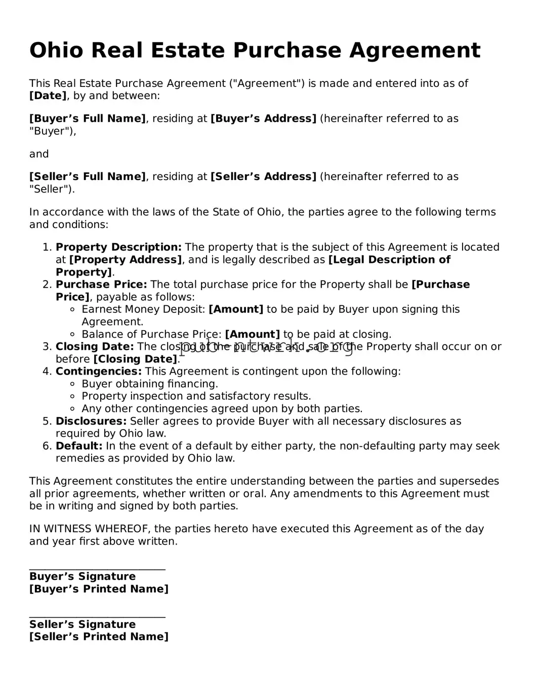 Free Ohio Real Estate Purchase Agreement Form