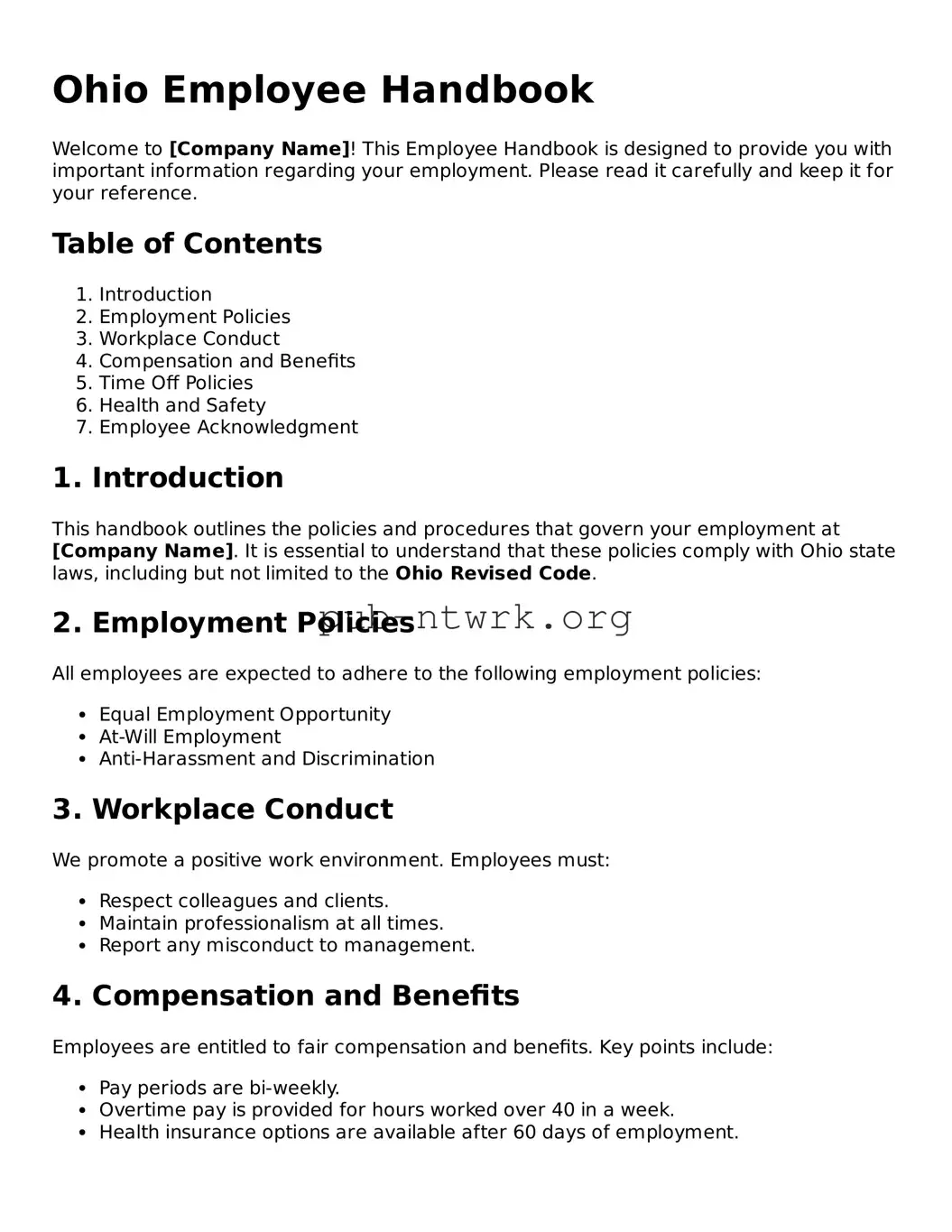 Free Ohio Employee Handbook Form