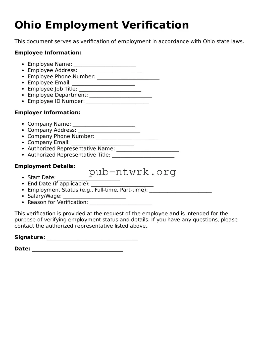 Free Ohio Employment Verification Form