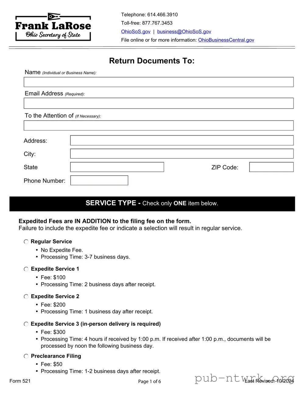 Blank Ohio 521 PDF Form