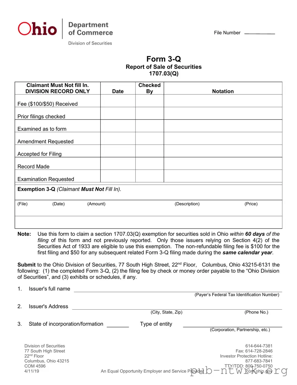 Blank Ohio 3 Q PDF Form