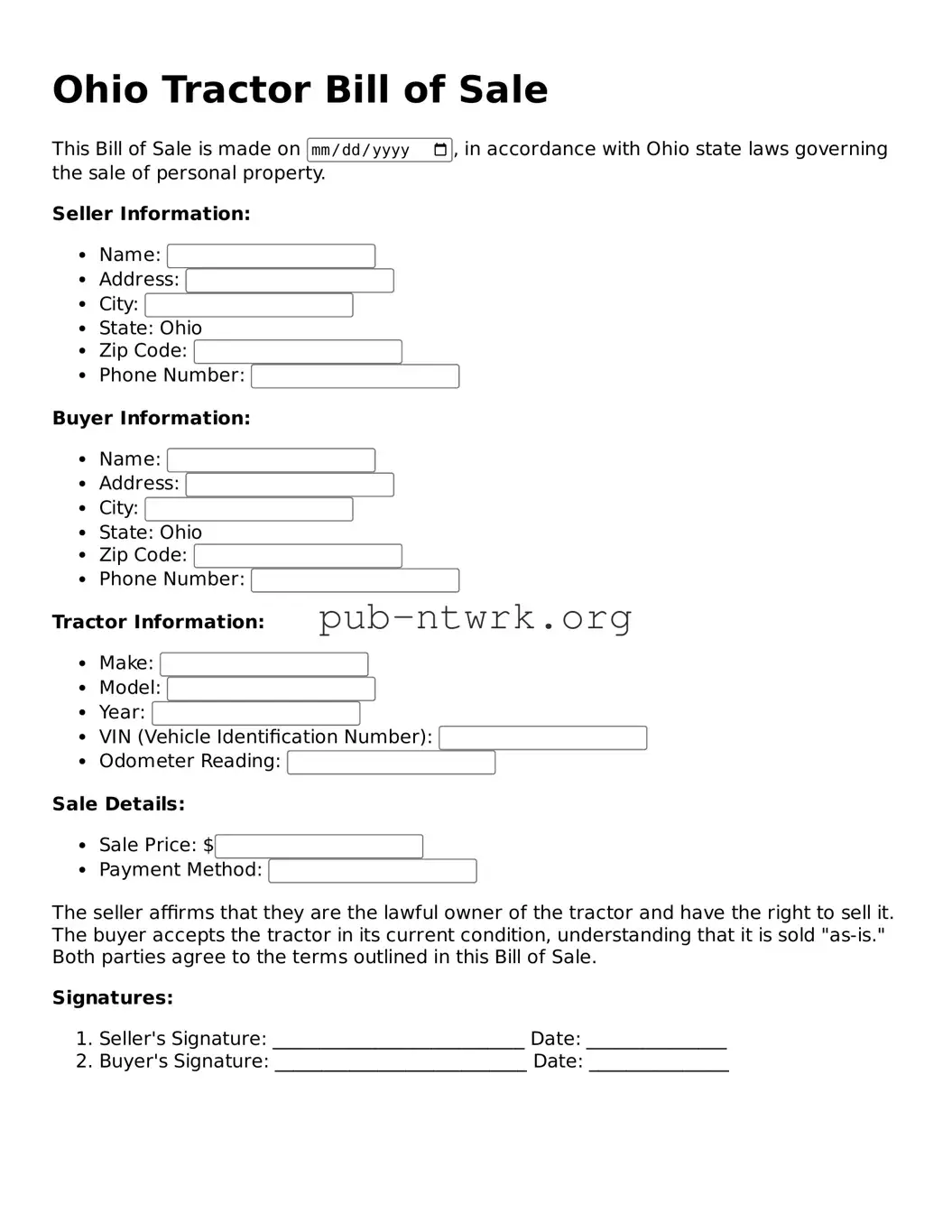 Free Ohio Tractor Bill of Sale Form