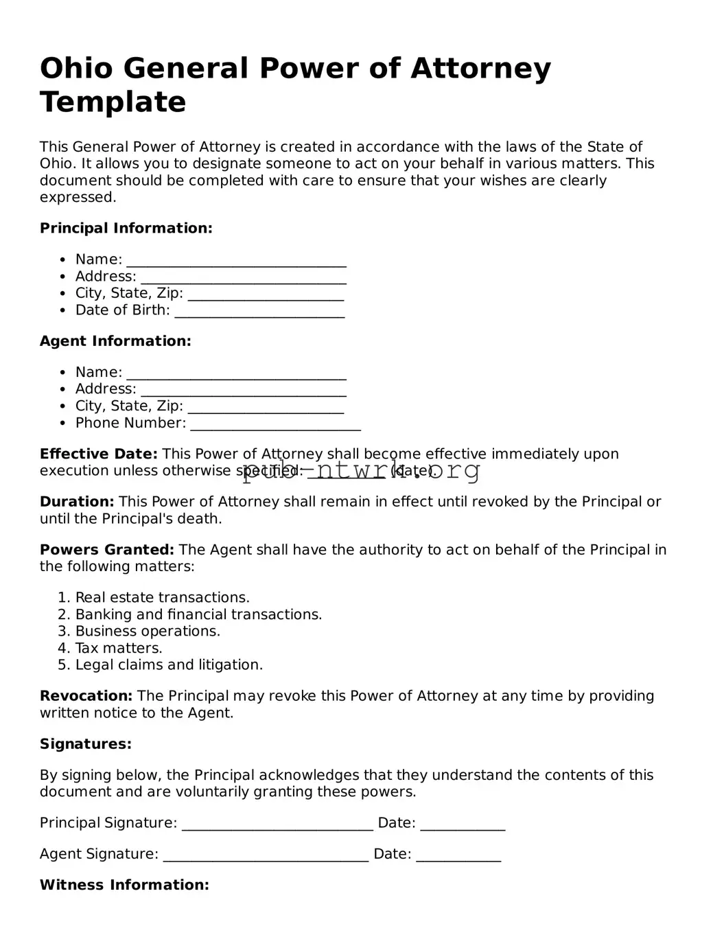 Free Ohio General Power of Attorney Form