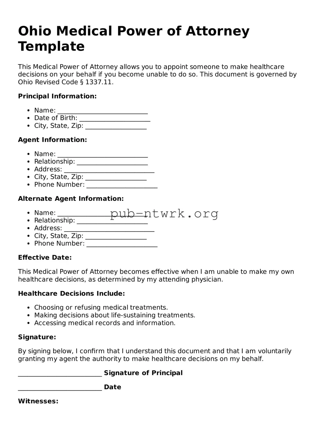 Free Ohio Medical Power of Attorney Form