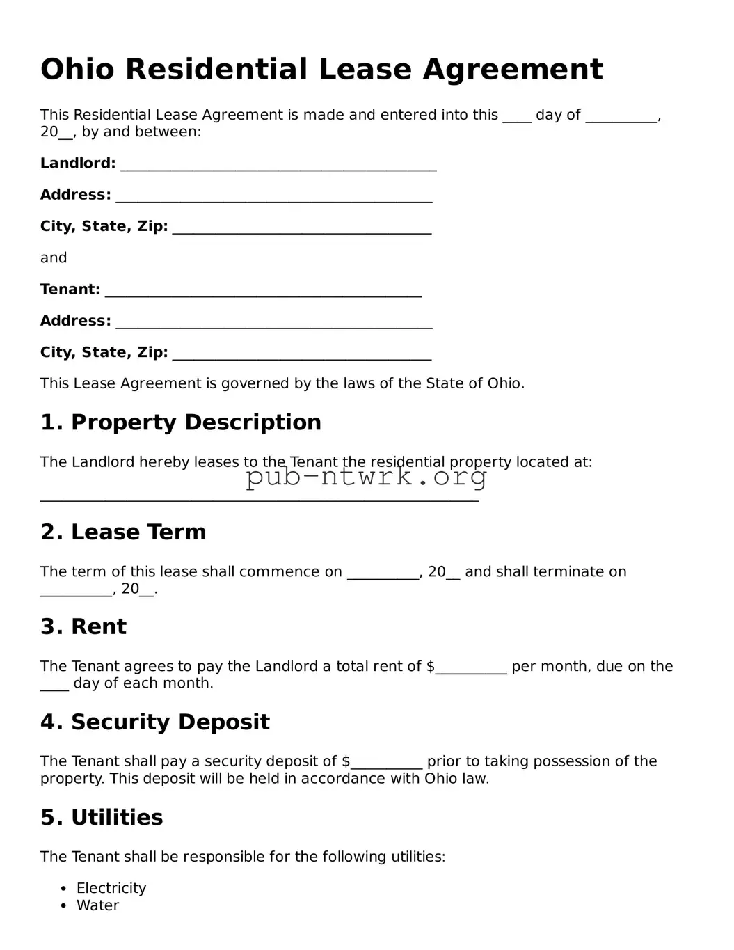 Free Ohio Residential Lease Agreement Form