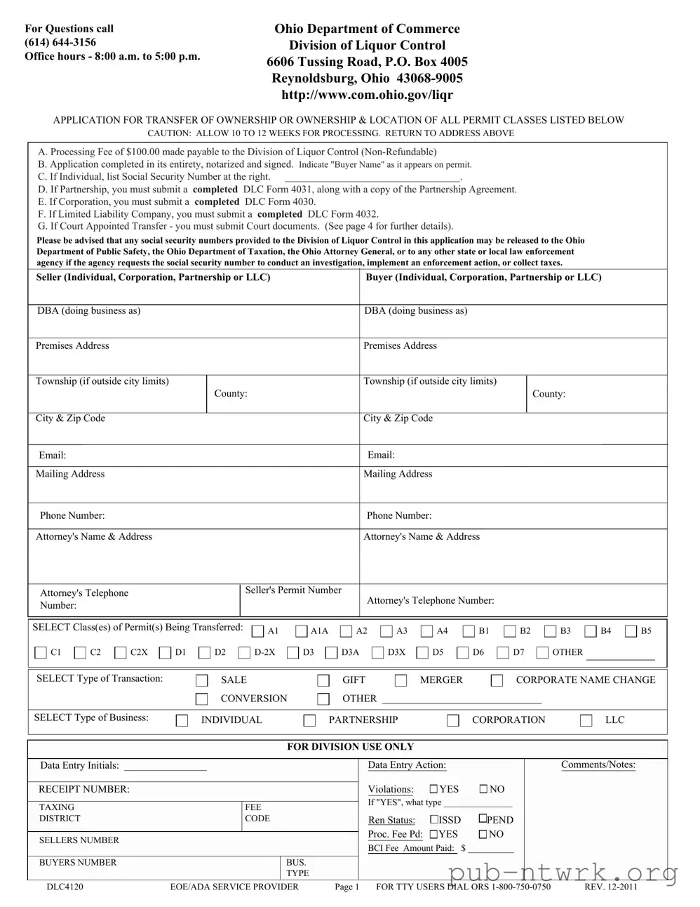 Blank Ohio Dlc4120 PDF Form